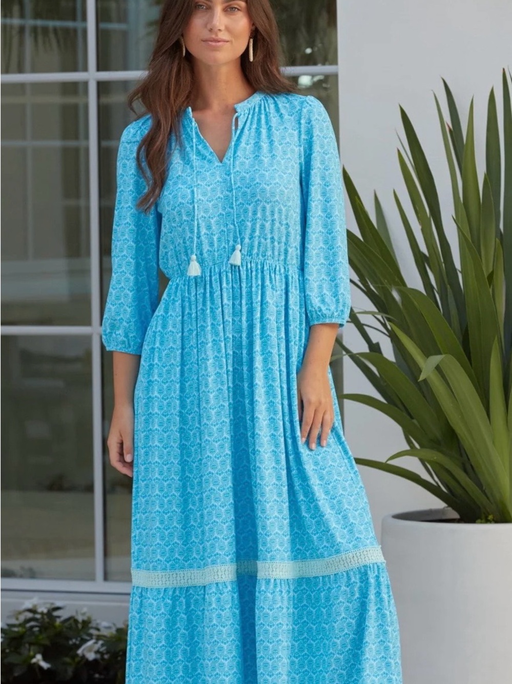 Cabana Life Turquoise Blue Patterned Maxi Dress